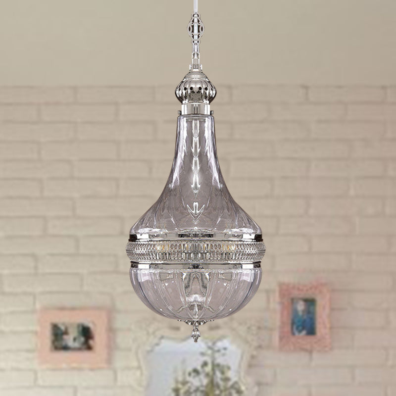 12"/16" Wide Gourd Chandelier Lighting Colonial Clear Glass Brass/Chrome 4 Bulbs Hanging Ceiling Light Chrome Clearhalo 'Ceiling Lights' 'Chandeliers' 'Glass shade' 'Glass' Lighting' 342756