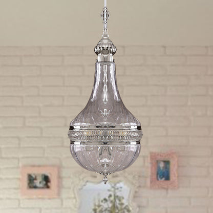 12"/16" Wide Gourd Chandelier Lighting Colonial Clear Glass Brass/Chrome 4 Bulbs Hanging Ceiling Light Chrome Clearhalo 'Ceiling Lights' 'Chandeliers' 'Glass shade' 'Glass' Lighting' 342756