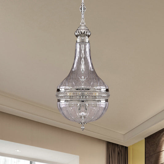 12"/16" Wide Gourd Chandelier Lighting Colonial Clear Glass Brass/Chrome 4 Bulbs Hanging Ceiling Light Clearhalo 'Ceiling Lights' 'Chandeliers' 'Glass shade' 'Glass' Lighting' 342757