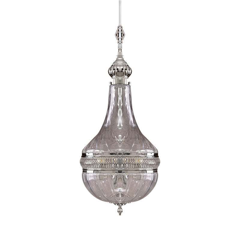 12"/16" Wide Gourd Chandelier Lighting Colonial Clear Glass Brass/Chrome 4 Bulbs Hanging Ceiling Light Clearhalo 'Ceiling Lights' 'Chandeliers' 'Glass shade' 'Glass' Lighting' 342758