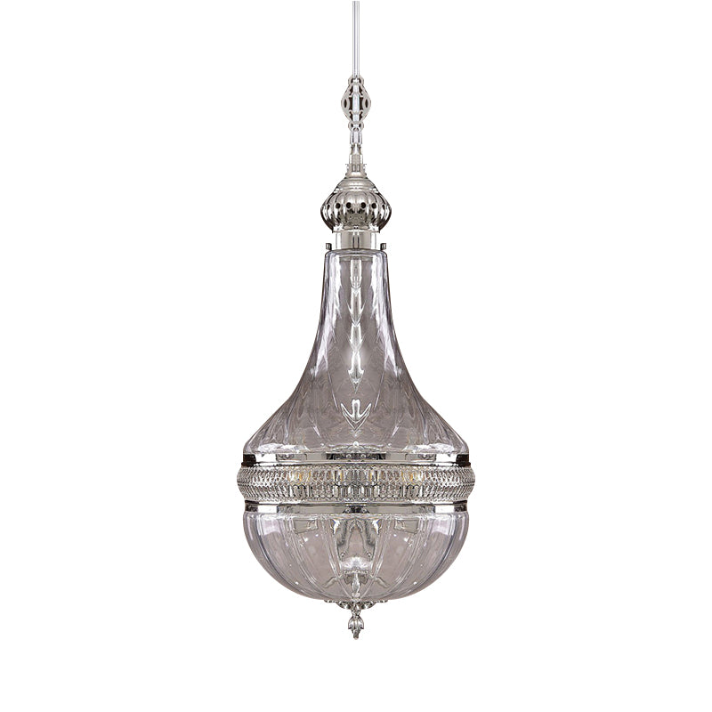 12"/16" Wide Gourd Chandelier Lighting Colonial Clear Glass Brass/Chrome 4 Bulbs Hanging Ceiling Light Clearhalo 'Ceiling Lights' 'Chandeliers' 'Glass shade' 'Glass' Lighting' 342758