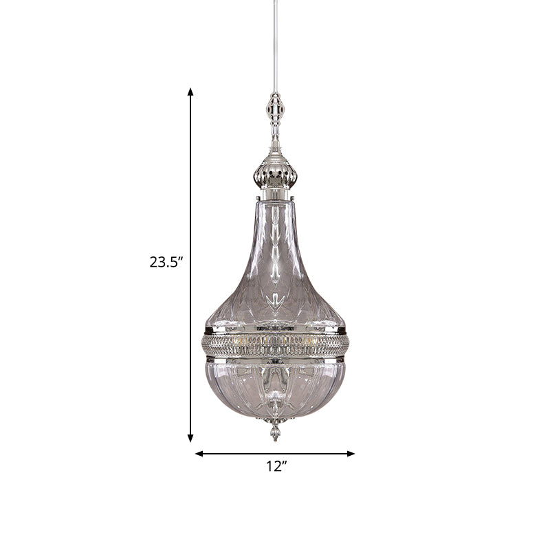 12"/16" Wide Gourd Chandelier Lighting Colonial Clear Glass Brass/Chrome 4 Bulbs Hanging Ceiling Light Clearhalo 'Ceiling Lights' 'Chandeliers' 'Glass shade' 'Glass' Lighting' 342759