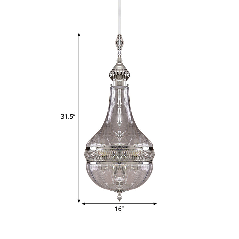12"/16" Wide Gourd Chandelier Lighting Colonial Clear Glass Brass/Chrome 4 Bulbs Hanging Ceiling Light Clearhalo 'Ceiling Lights' 'Chandeliers' 'Glass shade' 'Glass' Lighting' 342760