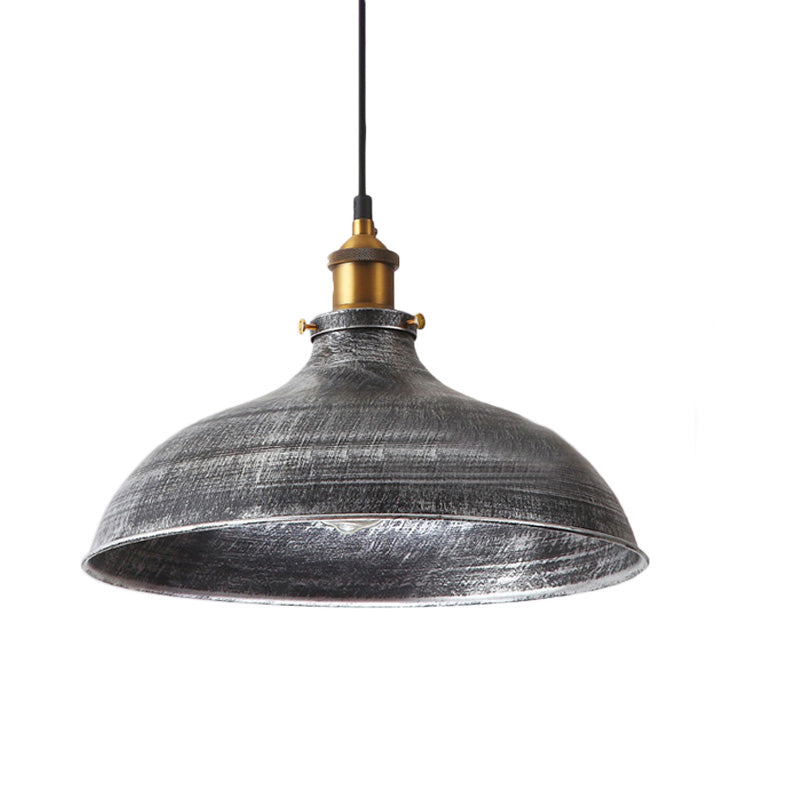 Silver Gray 1 Bulb Pendant Lamp Antique Style Metal Bowl Shade Hanging Light with Plug-In Cord Clearhalo 'Art Deco Pendants' 'Cast Iron' 'Ceiling Lights' 'Ceramic' 'Crystal' 'Industrial Pendants' 'Industrial' 'Metal' 'Middle Century Pendants' 'Pendant Lights' 'Pendants' 'Tiffany' Lighting' 343