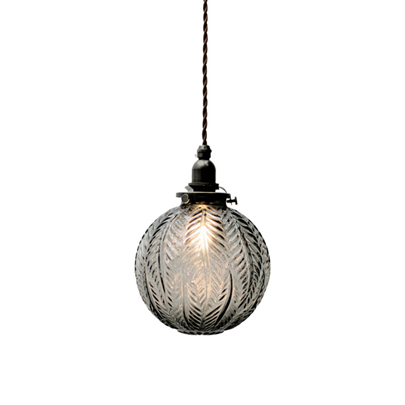 Colonial Global Pendant Light Fixture 1-Head Clear/Smoke Gray Glass Hanging Lamp Kit with Feather Design Clearhalo 'Ceiling Lights' 'Close To Ceiling Lights' 'Glass shade' 'Glass' 'Pendant Lights' 'Pendants' Lighting' 3435_f02d189e-8aab-4b39-ad80-e08520301dbf