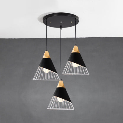 Black Finish Tapered Cage Ceiling Pendant Modernism Metal 3 Lights Indoor Hanging Light Fixture, Linear/Round Canopy Black Round Clearhalo 'Ceiling Lights' 'Modern Pendants' 'Modern' 'Pendant Lights' 'Pendants' Lighting' 34508
