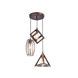 Caged Wrought Iron Pendant Lamp Antique Style 3 Heads Dining Room Hanging Ceiling Light in Rust Clearhalo 'Art Deco Pendants' 'Cast Iron' 'Ceiling Lights' 'Ceramic' 'Crystal' 'Industrial Pendants' 'Industrial' 'Metal' 'Middle Century Pendants' 'Pendant Lights' 'Pendants' 'Tiffany' Lighting' 34598
