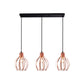 Metallic Rose Gold Pendant Lighting Global Cage Shade 3 Lights Industrial Style Ceiling Light Fixture with Round/Linear Canopy Clearhalo 'Ceiling Lights' 'Modern Pendants' 'Modern' 'Pendant Lights' 'Pendants' Lighting' 34798