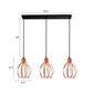 Metallic Rose Gold Pendant Lighting Global Cage Shade 3 Lights Industrial Style Ceiling Light Fixture with Round/Linear Canopy Clearhalo 'Ceiling Lights' 'Modern Pendants' 'Modern' 'Pendant Lights' 'Pendants' Lighting' 34799