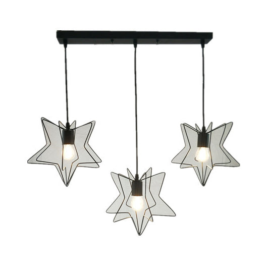 Star Cage Metallic Pendant Light Industrial 3 Heads Restaurant Ceiling Fixture with Linear/Round Canopy in Black/White Black Linear Clearhalo 'Art Deco Pendants' 'Black' 'Cast Iron' 'Ceiling Lights' 'Ceramic' 'Crystal' 'Industrial Pendants' 'Industrial' 'Metal' 'Middle Century Pendants' 'Pendant Lights' 'Pendants' 'Rustic Pendants' 'Tiffany' Lighting' 35007