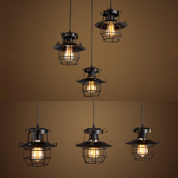 3 Lights Hanging Lamp with Dome Cage Shade Metal Vintage Industrial Indoor Pendant Light in Black Clearhalo 'Art Deco Pendants' 'Black' 'Cast Iron' 'Ceiling Lights' 'Ceramic' 'Crystal' 'Industrial Pendants' 'Industrial' 'Metal' 'Middle Century Pendants' 'Pendant Lights' 'Pendants' 'Rustic Pendants' 'Tiffany' Lighting' 35092