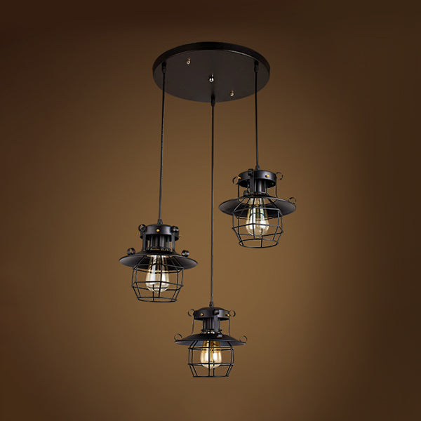 3 Lights Hanging Lamp with Dome Cage Shade Metal Vintage Industrial Indoor Pendant Light in Black Clearhalo 'Art Deco Pendants' 'Black' 'Cast Iron' 'Ceiling Lights' 'Ceramic' 'Crystal' 'Industrial Pendants' 'Industrial' 'Metal' 'Middle Century Pendants' 'Pendant Lights' 'Pendants' 'Rustic Pendants' 'Tiffany' Lighting' 35094