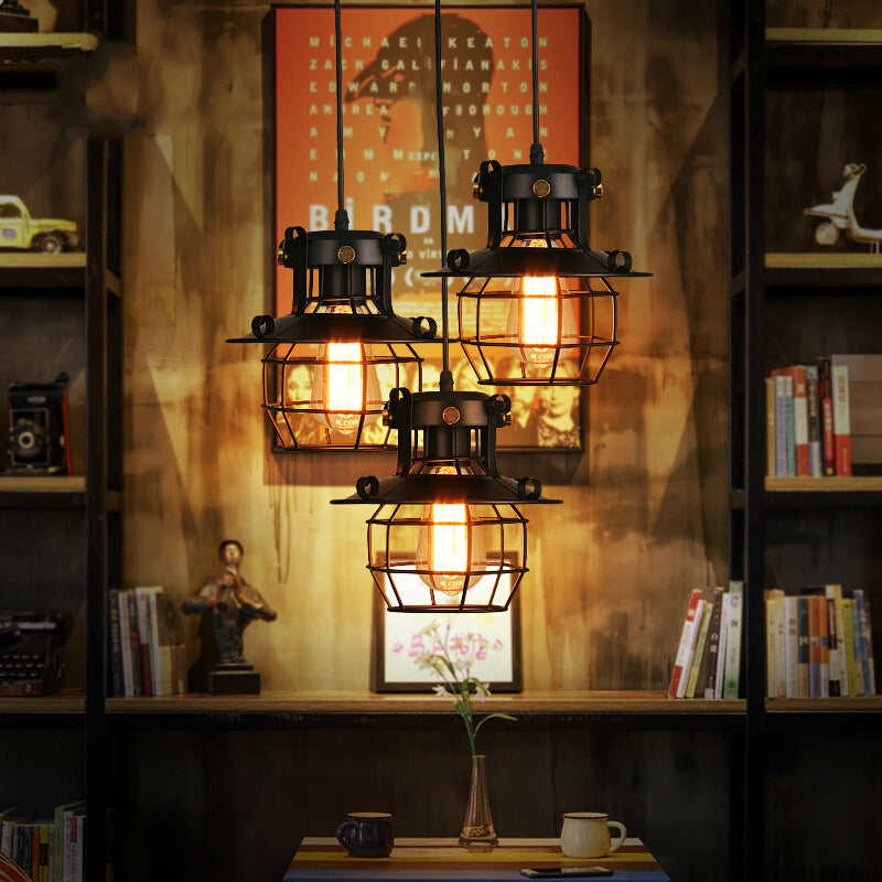 3 Lights Hanging Lamp with Dome Cage Shade Metal Vintage Industrial Indoor Pendant Light in Black Clearhalo 'Art Deco Pendants' 'Black' 'Cast Iron' 'Ceiling Lights' 'Ceramic' 'Crystal' 'Industrial Pendants' 'Industrial' 'Metal' 'Middle Century Pendants' 'Pendant Lights' 'Pendants' 'Rustic Pendants' 'Tiffany' Lighting' 35095