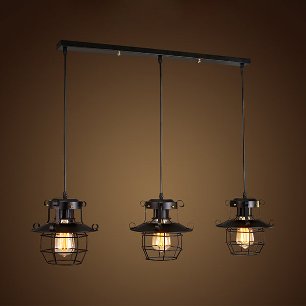 3 Lights Hanging Lamp with Dome Cage Shade Metal Vintage Industrial Indoor Pendant Light in Black Black Linear Clearhalo 'Art Deco Pendants' 'Black' 'Cast Iron' 'Ceiling Lights' 'Ceramic' 'Crystal' 'Industrial Pendants' 'Industrial' 'Metal' 'Middle Century Pendants' 'Pendant Lights' 'Pendants' 'Rustic Pendants' 'Tiffany' Lighting' 35096