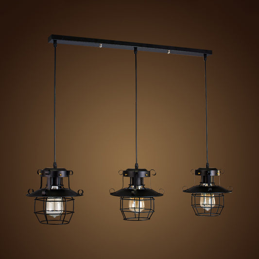 3 Lights Hanging Lamp with Dome Cage Shade Metal Vintage Industrial Indoor Pendant Light in Black Clearhalo 'Art Deco Pendants' 'Black' 'Cast Iron' 'Ceiling Lights' 'Ceramic' 'Crystal' 'Industrial Pendants' 'Industrial' 'Metal' 'Middle Century Pendants' 'Pendant Lights' 'Pendants' 'Rustic Pendants' 'Tiffany' Lighting' 35097