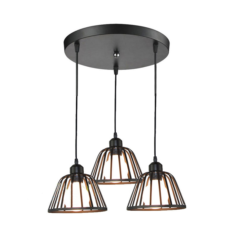 Dome Pendant Lighting Metal Frame 3 Lights Kitchen Hanging Ceiling Light in Black Clearhalo 'Art Deco Pendants' 'Black' 'Cast Iron' 'Ceiling Lights' 'Ceramic' 'Crystal' 'Industrial Pendants' 'Industrial' 'Metal' 'Middle Century Pendants' 'Pendant Lights' 'Pendants' 'Rustic Pendants' 'Tiffany' Lighting' 35117