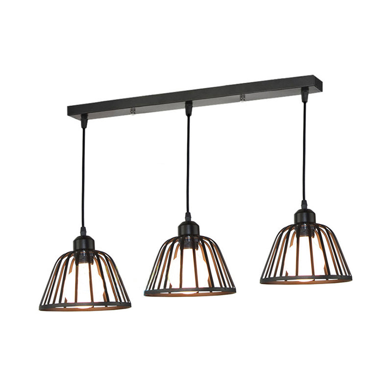 Dome Pendant Lighting Metal Frame 3 Lights Kitchen Hanging Ceiling Light in Black Clearhalo 'Art Deco Pendants' 'Black' 'Cast Iron' 'Ceiling Lights' 'Ceramic' 'Crystal' 'Industrial Pendants' 'Industrial' 'Metal' 'Middle Century Pendants' 'Pendant Lights' 'Pendants' 'Rustic Pendants' 'Tiffany' Lighting' 35120