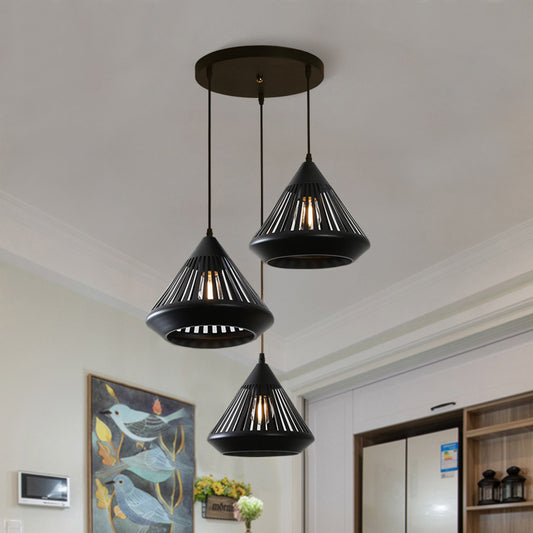 Conical Ceiling Pendant Light 3 Lights Modern Black Suspension Light for Dining Room Black Round Clearhalo 'Art Deco Pendants' 'Black' 'Cast Iron' 'Ceiling Lights' 'Ceramic' 'Crystal' 'Industrial Pendants' 'Industrial' 'Metal' 'Middle Century Pendants' 'Pendant Lights' 'Pendants' 'Rustic Pendants' 'Tiffany' Lighting' 35139