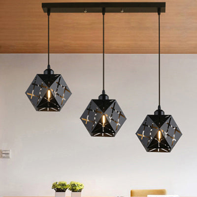 Geometric Hanging Lamp with Carved Metal Shade Industrial 3 Lights Kitchen Pendant Light Clearhalo 'Art Deco Pendants' 'Black' 'Cast Iron' 'Ceiling Lights' 'Ceramic' 'Crystal' 'Industrial Pendants' 'Industrial' 'Metal' 'Middle Century Pendants' 'Pendant Lights' 'Pendants' 'Rustic Pendants' 'Tiffany' Lighting' 35197