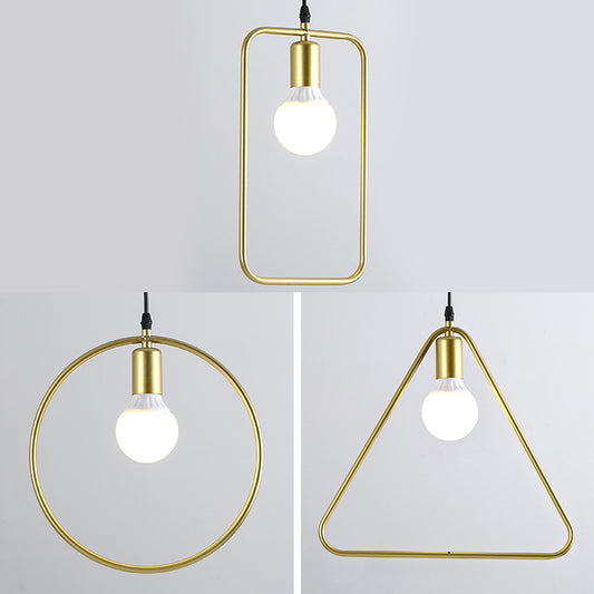 Industrial Style Geometric Hanging Light with Metal Frame 3 Lights Pendant Lighting in Gold, Round/Linear Canopy Clearhalo 'Art Deco Pendants' 'Cast Iron' 'Ceiling Lights' 'Ceramic' 'Crystal' 'Industrial Pendants' 'Industrial' 'Metal' 'Middle Century Pendants' 'Pendant Lights' 'Pendants' 'Tiffany' Lighting' 35217