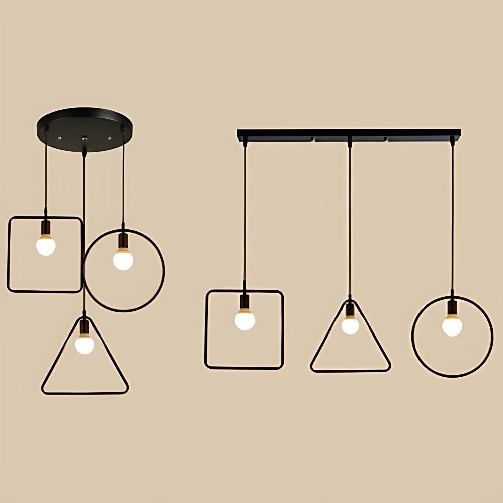 Geometric Metal Frame Hanging Light Industrial 3 Lights Dining Room ...