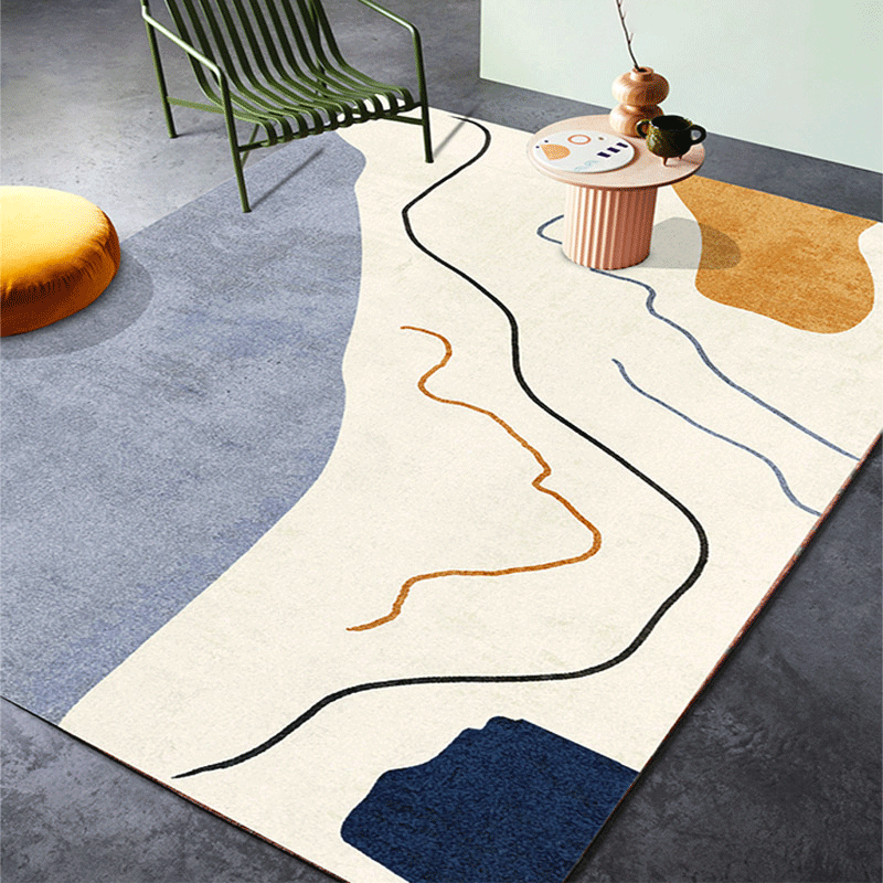 Retro Abstract Line Art Rug Multi Colored Mid-Century Rug Synthetics Washable Stain Resistant Anti-Slip Rug for Living Room Blue Clearhalo 'Area Rug' 'Rug' 35353