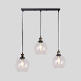 3-Light Round/Barn/Admix Multiple Lamp Pendant Industrial Style Brass Clear Glass Hanging Light Kit Clear Globe Clearhalo 'Ceiling Lights' 'Glass shade' 'Glass' 'Industrial Pendants' 'Industrial' 'Island Lights' 'Middle Century Pendants' 'Pendant Lights' 'Pendants' 'Tiffany' Lighting' 35426