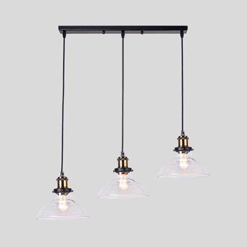 3-Light Round/Barn/Admix Multiple Lamp Pendant Industrial Style Brass Clear Glass Hanging Light Kit Clear Barn Clearhalo 'Ceiling Lights' 'Glass shade' 'Glass' 'Industrial Pendants' 'Industrial' 'Island Lights' 'Middle Century Pendants' 'Pendant Lights' 'Pendants' 'Tiffany' Lighting' 35429