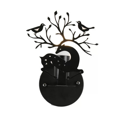 Kids Sika Deer Wall Light with Bird Metal 1 Light Wall Sconce for Restaurant Cafe Black Clearhalo 'Wall Lamps & Sconces' 'Wall Lights' Lighting' 35438