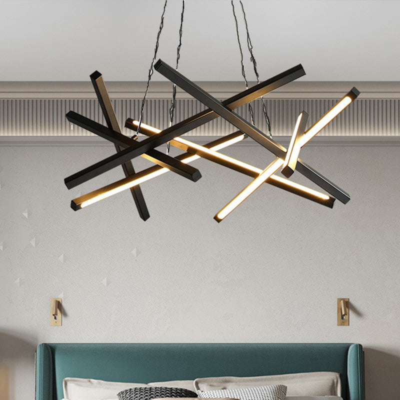 Acrylic Crossed Chandelier Pendant Modernity LED Black/Gold Hanging Ceiling Lamp, 25.5"/33.5" Wide Black Clearhalo 'Ceiling Lights' 'Chandeliers' 'Modern Chandeliers' 'Modern' Lighting' 354546