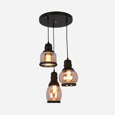 Bottle Shade Coffee Shop Multi Pendant Industrial Amber Glass 3-Light Black Hanging Ceiling Light with Round/Linear Canopy Amber Round Clearhalo 'Art Deco Pendants' 'Cast Iron' 'Ceiling Lights' 'Ceramic' 'Crystal' 'Industrial Pendants' 'Industrial' 'Metal' 'Middle Century Pendants' 'Pendant Lights' 'Pendants' 'Tiffany' Lighting' 35455