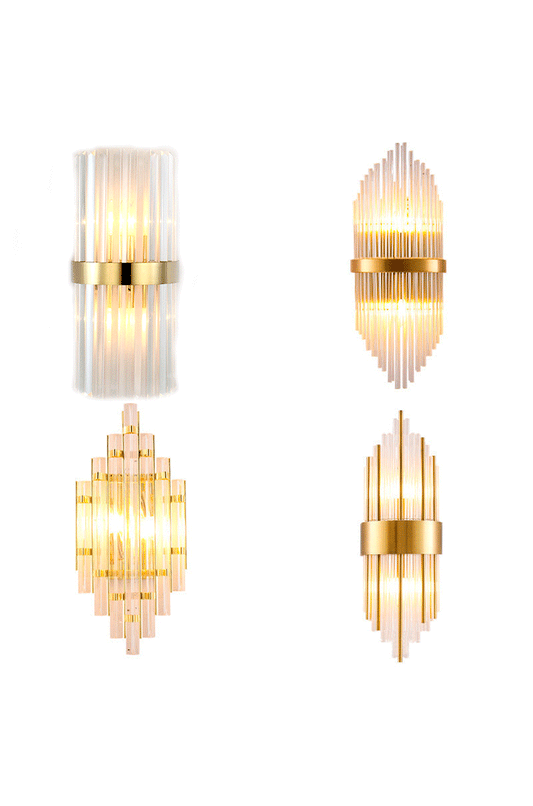 Cylinder/Tapered Wall Light Fixture Postmodern Prismatic/Fluted Crystal 2-Light Living Room Flush Mount Wall Sconce in Gold