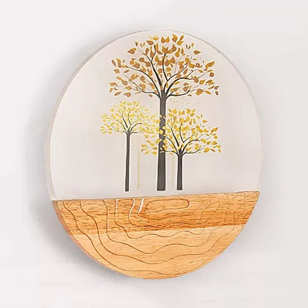 Circle Living Room Wall Light with Natural View Wood Rustic Wall Lamp in Beige Clearhalo 'Wall Lamps & Sconces' 'Wall Lights' Lighting' 35473