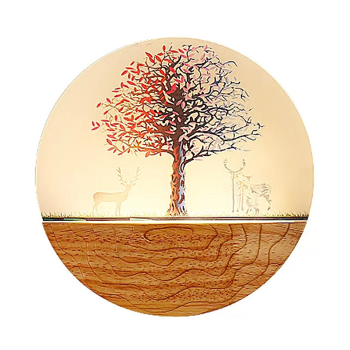 Circle Living Room Wall Light with Natural View Wood Rustic Wall Lamp in Beige Wood C Clearhalo 'Wall Lamps & Sconces' 'Wall Lights' Lighting' 35477