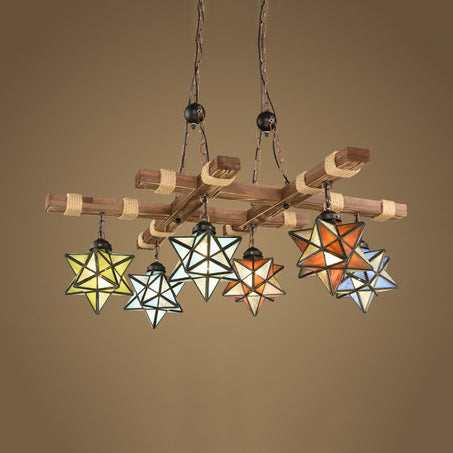 Loft Star Pendant Lighting Stained Glass 6/8 Lights Chandelier Lighting in Rust for Restaurant 6 Rust Clearhalo 'Ceiling Lights' 'Chandeliers' 'Industrial' 'Middle Century Chandeliers' 'Tiffany Chandeliers' 'Tiffany close to ceiling' 'Tiffany' Lighting' 35481