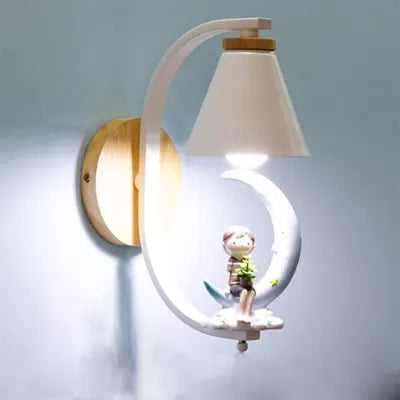 Funnel Shade Wall Light with Little Kid Deco 1 Head Lovely Metal Wall Sconce for Child Bedroom Blue Clearhalo 'Wall Lamps & Sconces' 'Wall Lights' Lighting' 35512