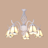 5 Lights Tiffany Pendant Light with Conical Shade Stained Glass Living Room Chandelier in White/Blue Clearhalo 'Ceiling Lights' 'Chandeliers' 'Close To Ceiling Lights' 'Industrial' 'Middle Century Chandeliers' 'Tiffany Chandeliers' 'Tiffany close to ceiling' 'Tiffany' Lighting' 35638