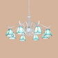 Multi Light Cone Chandelier with Metal Chain Glass Tiffany Indoor Pendant Light in Blue/White for Living Room Clearhalo 'Ceiling Lights' 'Chandeliers' 'Industrial' 'Middle Century Chandeliers' 'Tiffany Chandeliers' 'Tiffany close to ceiling' 'Tiffany' Lighting' 35656