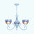 3/5/6 Lights Mediterranean Bowl Hanging Chandelier Stained Glass Pendant Light in Light Blue for Kitchen 3 Light Blue Clearhalo 'Ceiling Lights' 'Chandeliers' 'Industrial' 'Middle Century Chandeliers' 'Tiffany Chandeliers' 'Tiffany close to ceiling' 'Tiffany' Lighting' 35686