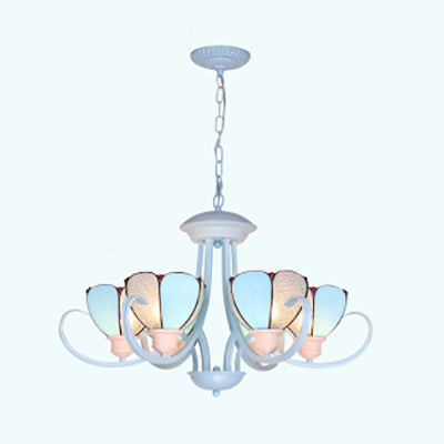 3/6/8 Lights Modern Petal Chandelier with Hanging Chain Stained Glass Hanging Ceiling Light in Blue for Hall Clearhalo 'Ceiling Lights' 'Chandeliers' 'Industrial' 'Middle Century Chandeliers' 'Tiffany Chandeliers' 'Tiffany close to ceiling' 'Tiffany' Lighting' 35700