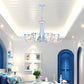 3/6/8 Lights Modern Petal Chandelier with Hanging Chain Stained Glass Hanging Ceiling Light in Blue for Hall 8 Blue Clearhalo 'Ceiling Lights' 'Chandeliers' 'Industrial' 'Middle Century Chandeliers' 'Tiffany Chandeliers' 'Tiffany close to ceiling' 'Tiffany' Lighting' 35703
