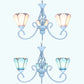 Conical Hanging Chandelier with Metal Chain Tiffany 3 Lights Stained Glass Drop Ceiling Light in Blue/White Clearhalo 'Ceiling Lights' 'Chandeliers' 'Industrial' 'Middle Century Chandeliers' 'Tiffany Chandeliers' 'Tiffany close to ceiling' 'Tiffany' Lighting' 35710