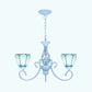Conical Hanging Chandelier with Metal Chain Tiffany 3 Lights Stained Glass Drop Ceiling Light in Blue/White Blue Clearhalo 'Ceiling Lights' 'Chandeliers' 'Industrial' 'Middle Century Chandeliers' 'Tiffany Chandeliers' 'Tiffany close to ceiling' 'Tiffany' Lighting' 35711