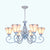 Tiffany Conical Chandelier with Metal Chain and Curved Arm 5/6 Lights Stained Glass Pendant Light in White 6 White Clearhalo 'Ceiling Lights' 'Chandeliers' 'Industrial' 'Middle Century Chandeliers' 'Tiffany Chandeliers' 'Tiffany close to ceiling' 'Tiffany' Lighting' 35715