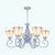6 Lights Conical Ceiling Chandelier with Adjustable Chain Traditional Glass Pendant Lamp in Blue/White White Clearhalo 'Ceiling Lights' 'Chandeliers' 'Industrial' 'Middle Century Chandeliers' 'Tiffany Chandeliers' 'Tiffany close to ceiling' 'Tiffany' Lighting' 35725