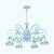 6 Lights Conical Ceiling Chandelier with Adjustable Chain Traditional Glass Pendant Lamp in Blue/White Blue Clearhalo 'Ceiling Lights' 'Chandeliers' 'Industrial' 'Middle Century Chandeliers' 'Tiffany Chandeliers' 'Tiffany close to ceiling' 'Tiffany' Lighting' 35727