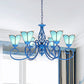 Stained Glass Cone Hanging Ceiling Light with Blue Curved Arm Tiffany 6 Lights Hanging Chandelier in White/Blue Blue Clearhalo 'Ceiling Lights' 'Chandeliers' 'Industrial' 'Middle Century Chandeliers' 'Tiffany Chandeliers' 'Tiffany close to ceiling' 'Tiffany' Lighting' 35752