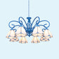 8 Lights Petal Chandelier Light with Curved Arm and Adjustable Chain Tiffany Glass Pendant Light in Blue/White Clearhalo 'Ceiling Lights' 'Chandeliers' 'Industrial' 'Middle Century Chandeliers' 'Tiffany Chandeliers' 'Tiffany close to ceiling' 'Tiffany' Lighting' 35756