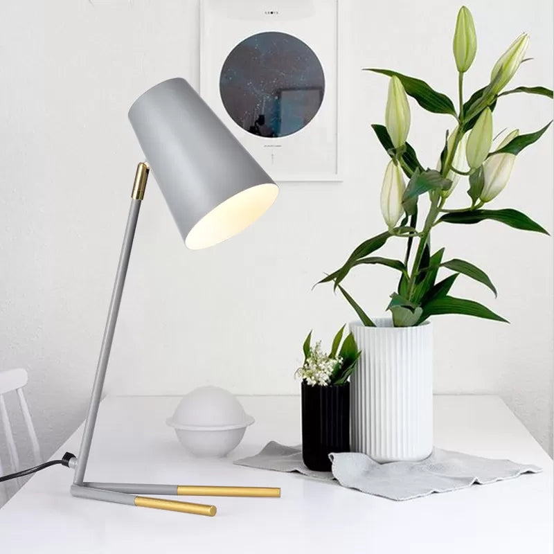 1 Light Bucket Desk Light with Plug In Cord Nordic Metal Small Table Light for Study Room Grey Clearhalo 'Desk Lamps' 'Lamps' Lighting' 35786