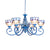 6/8 Lights Bowl Pendant Lamp with Chain Mediterranean Indoor Chandelier Light in Blue for Living Room 6 Blue Clearhalo 'Ceiling Lights' 'Chandeliers' 'Industrial' 'Middle Century Chandeliers' 'Tiffany Chandeliers' 'Tiffany close to ceiling' 'Tiffany' Lighting' 35792